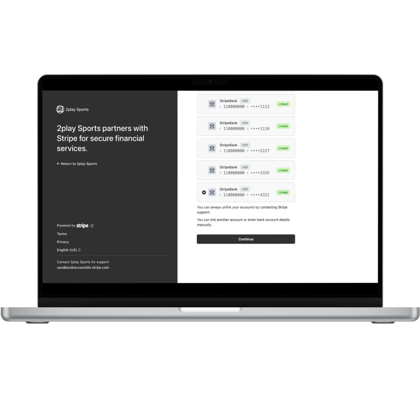 Connecting a bank account with Stripe